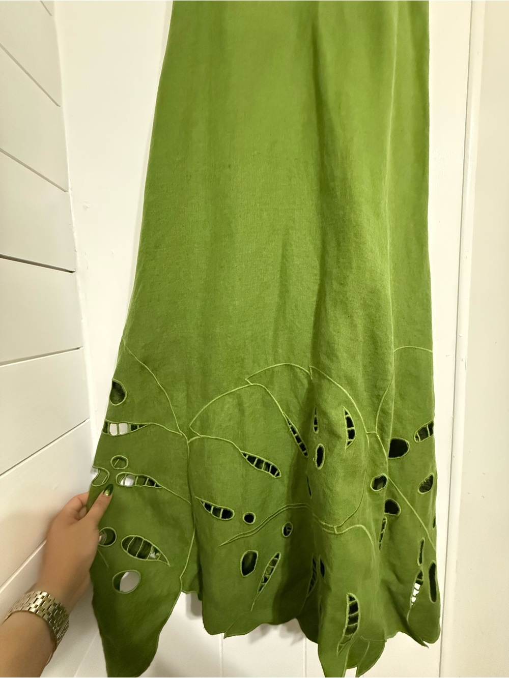 FARM Rio Green Spaghetti-Strap Midi Dress with Leaf Cutouts - Picture 6 of 6